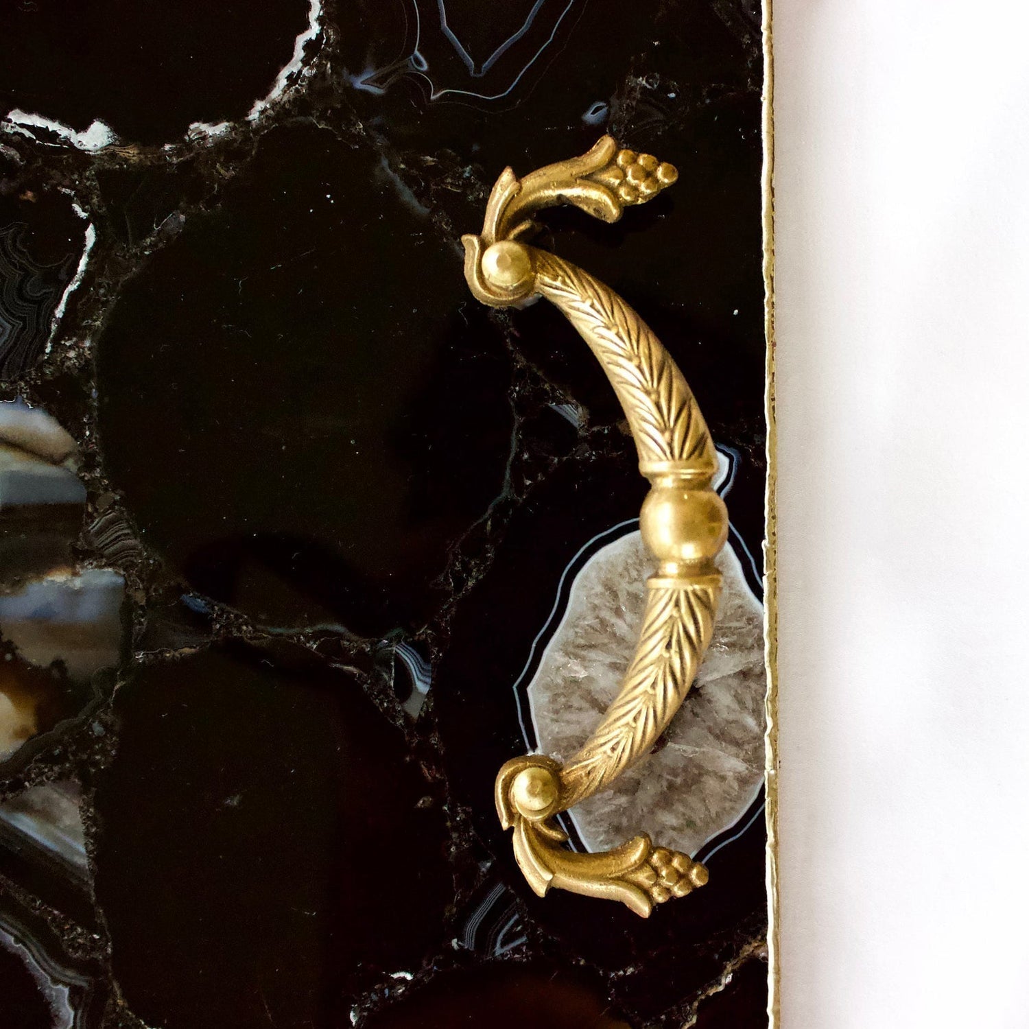 Black Agate Serving Tray With Brass Handles | Square