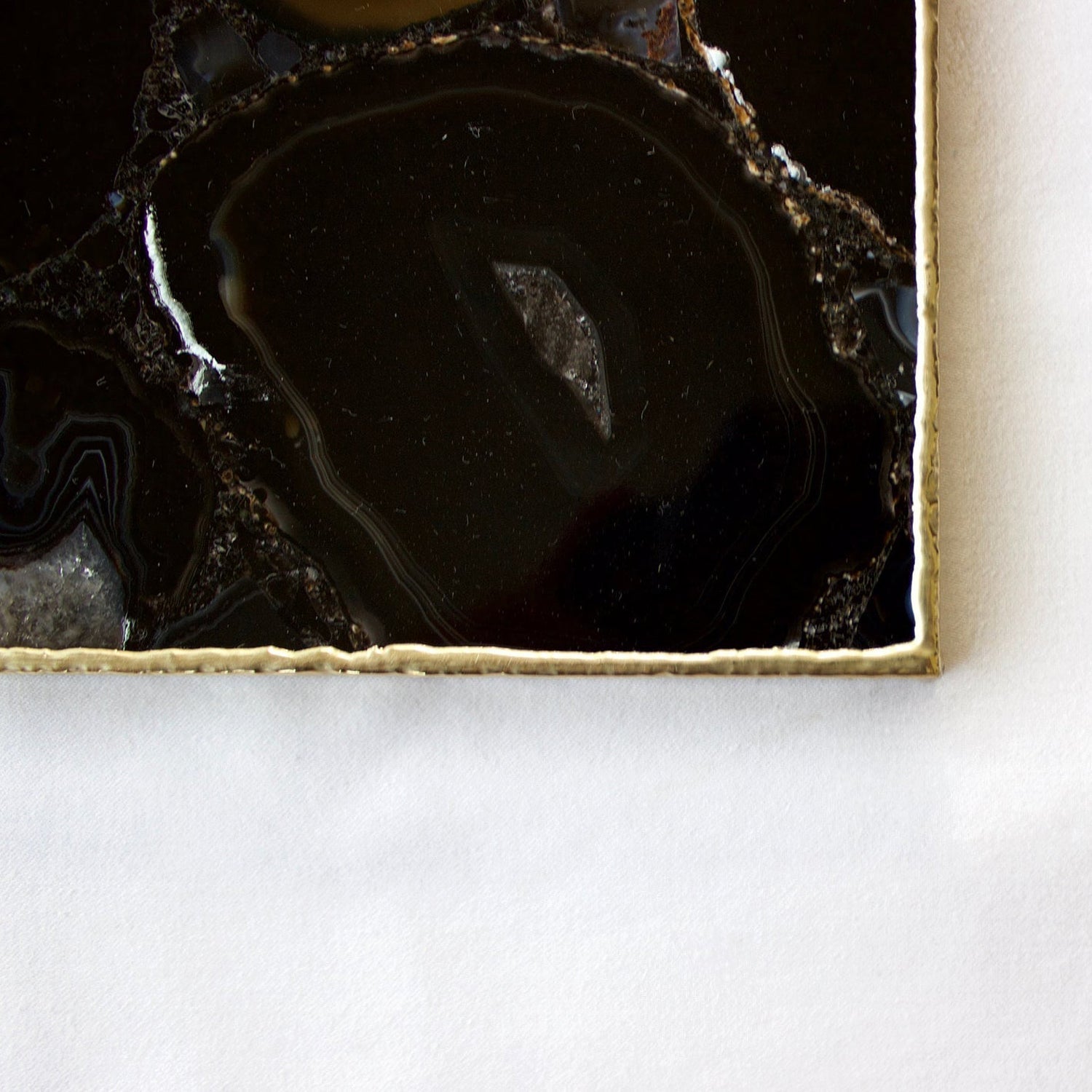 Black Agate Serving Tray With Brass Handles | Square