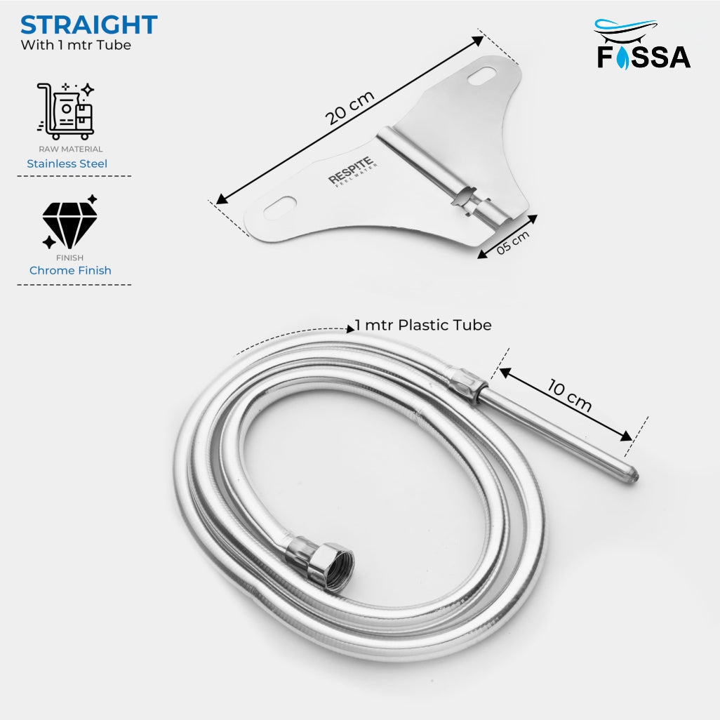 Fossa Stainless Steel Straight Jet Spray with Heavy PVC Hose Pipe 1 Meter for Toilet | Built-in Installation Type Toilet Seat/Commode Spray - Rust-Free, Durable