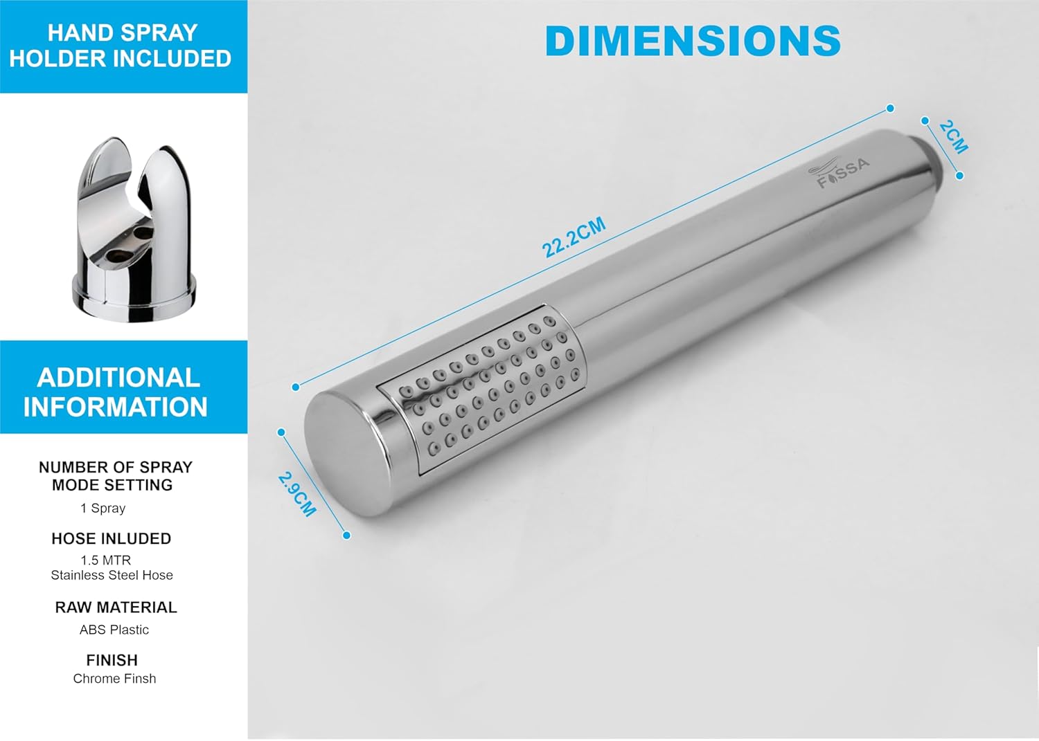 Peak Abs Chrome Finish Hand Shower With 1.5 Meter 304- Grade Stainless Steel Hose Pipe & Hook